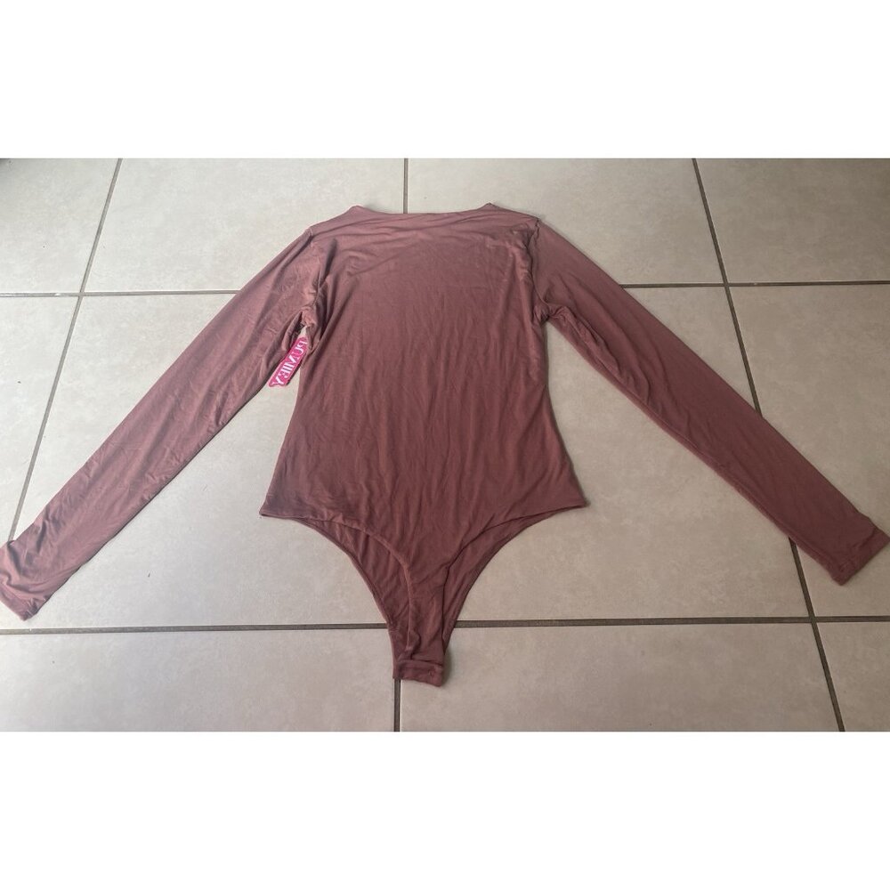 NWT PUMIEY Long Sleeve Bodysuit Women's Sexy Crew Neck Tops in Dusty Rose Size L - Picture 6 of 7